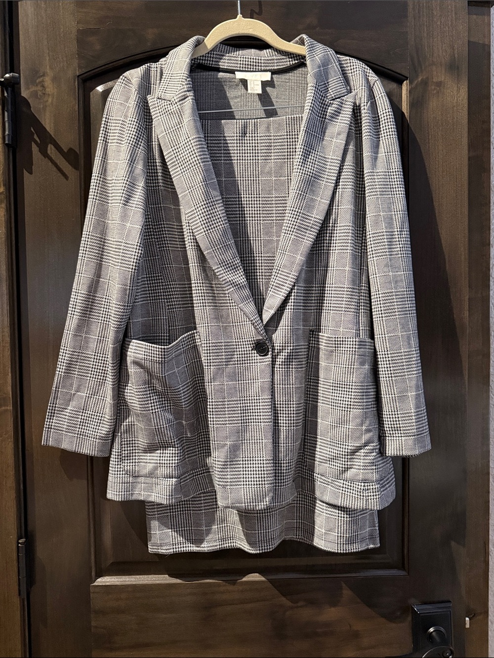H&M Black & White Glen Plaid Single-Button Blazer